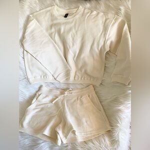 Cream Ribbed Lounge Set